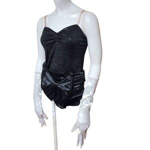 Weissman Black Sequined Bow Bodysuit & White Gloves (XL)